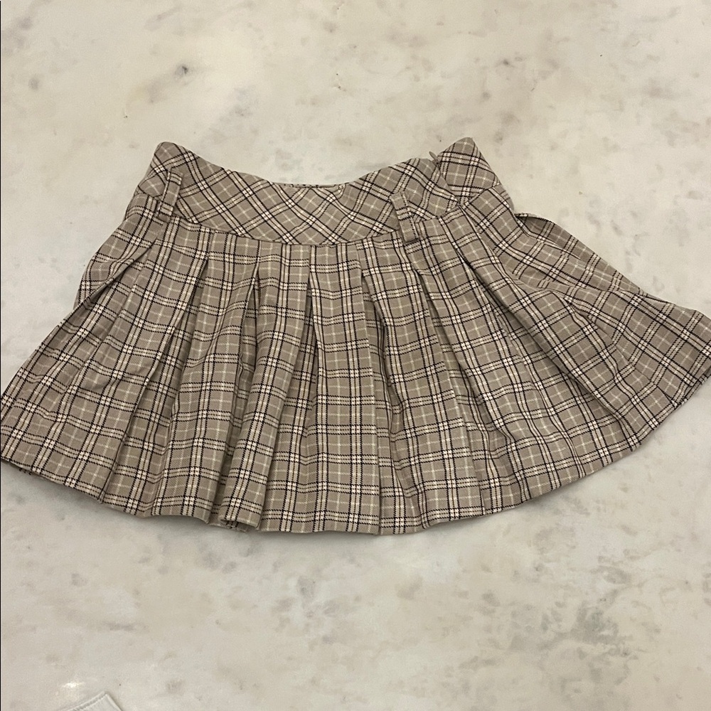 Zara Tan Plaid Pleated Skirt